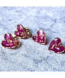 【Willija】金属アレルギー対応《葉重》花びらと金箔のハートイヤリング(MA)