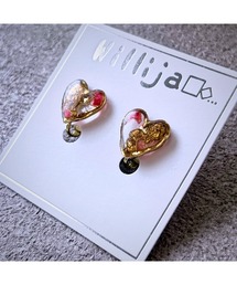 【Willija】金属アレルギー対応《葉重》花びらと金箔のハートイヤリング(MA)