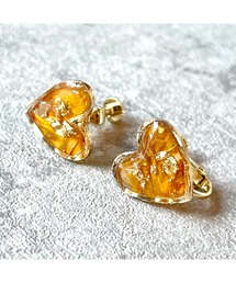 【Willija】金属アレルギー対応《葉重》花びらと金箔のハートイヤリング(MA)
