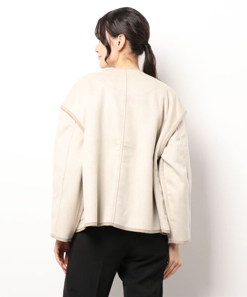 Samansa Mos2（サマンサ モスモス）の「パイピングショートコート（ノーカラーコート・レディース・カーキ/キナリ/グリーン/チャコール・ﾌﾘ-）」の5枚目の写真