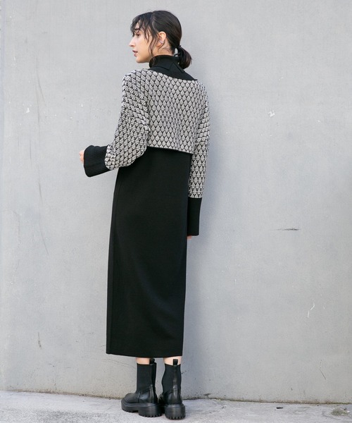 A part by（アパートバイ）の「ジャガードレイヤードニットワンピース　258728（ワンピース・レディース・グリーン系その他5/ブラック/ライトブラウン/グリーン・FREE）」の6枚目の写真