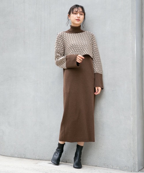 A part by（アパートバイ）の「ジャガードレイヤードニットワンピース　258728（ワンピース・レディース・グリーン系その他5/ブラック/ライトブラウン/グリーン・FREE）」の10枚目の写真