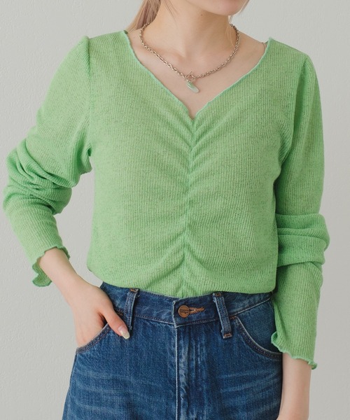 Kastane(カスタネ)の「【カタログ掲載アイテム】シャーリングTee(Tシャツ/カットソー・レディース・ブラック/ピンク/グリーン/アイボリー/イエロー/グリーン系その他・FREE)」の4枚目の写真