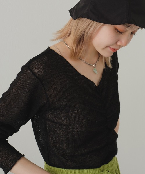 Kastane(カスタネ)の「【カタログ掲載アイテム】シャーリングTee(Tシャツ/カットソー・レディース・ブラック/ピンク/グリーン/アイボリー/イエロー/グリーン系その他・FREE)」の3枚目の写真