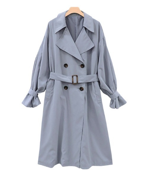 Pierrot（ピエロ）の「キャンディースリーブ袖山タックトレンチコート（トレンチコート・レディース・ブルー/アイボリー/グレイッシュベージュ・M）」の21枚目の写真