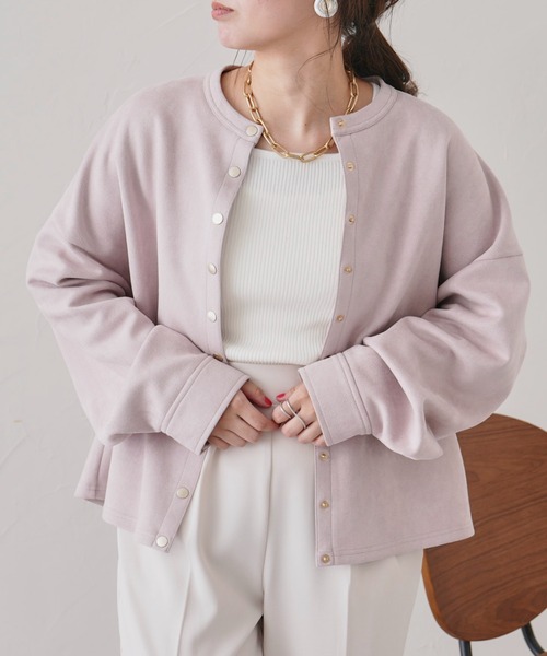 prose verse（プロズヴェール）の「スナップボタンスエード調ブルゾン（ブルゾン・レディース・ネイビー/ピンク/アイボリー・MEDIUM）」の3枚目の写真