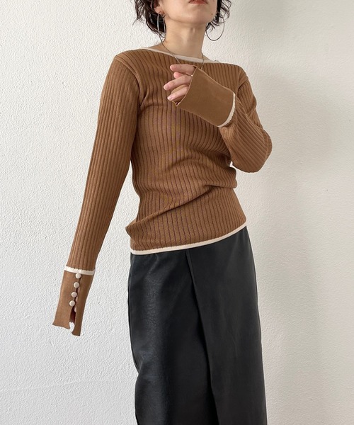 wee9s（ウィークス）の「flare sleeve knit po / フレアスリーブニットプルオーバー（ニット/セーター・レディース・ブラック/ブラウン/ホワイト/グリーン・FREE）」の4枚目の写真