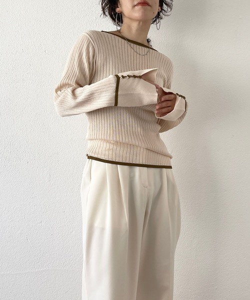 wee9s（ウィークス）の「flare sleeve knit po / フレアスリーブニットプルオーバー（ニット/セーター・レディース・ブラック/ブラウン/ホワイト/グリーン・FREE）」の2枚目の写真
