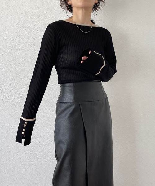 wee9s（ウィークス）の「flare sleeve knit po / フレアスリーブニットプルオーバー（ニット/セーター・レディース・ブラック/ブラウン/ホワイト/グリーン・FREE）」の3枚目の写真