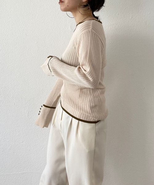wee9s（ウィークス）の「flare sleeve knit po / フレアスリーブニットプルオーバー（ニット/セーター・レディース・ブラック/ブラウン/ホワイト/グリーン・FREE）」の7枚目の写真