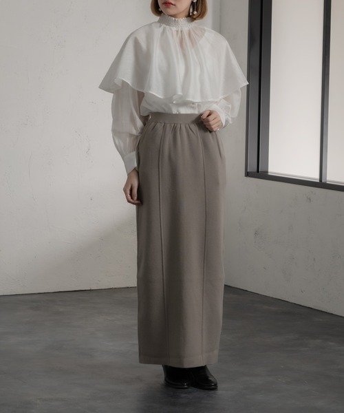 Ezick（エジック）の「ニットタイトロングスカート（スカート・レディース・ライトブルー/グレイッシュベージュ/ブラック・FREE）」の9枚目の写真