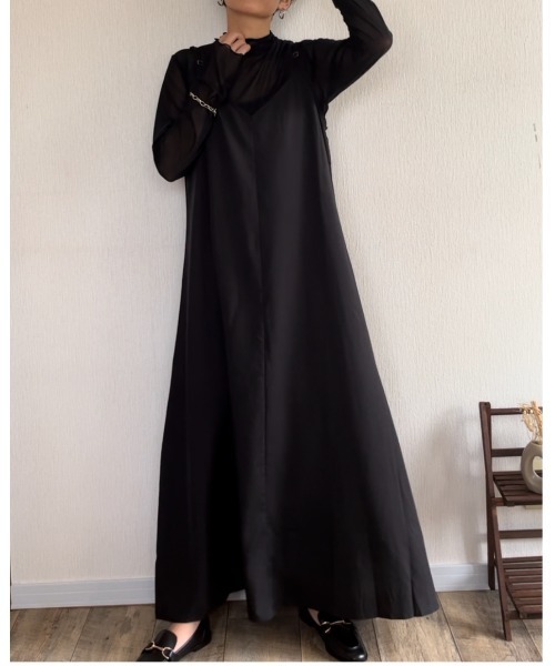 Ritzy（リッツィー）の「華奢ストラップ。ロングキャミワンピース（ワンピース・レディース・ブラック/ブルー/カーキ/ベージュ・M/L）」の17枚目の写真