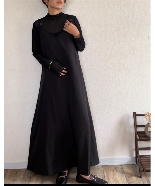 Ritzy（リッツィー）の「華奢ストラップ。ロングキャミワンピース（ワンピース・レディース・ブラック/ブルー/カーキ/ベージュ・M/L）」の16枚目の写真