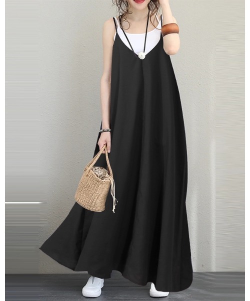 Ritzy（リッツィー）の「華奢ストラップ。ロングキャミワンピース（ワンピース・レディース・ブラック/ブルー/カーキ/ベージュ・M/L）」の11枚目の写真