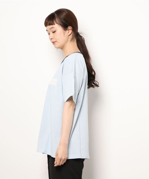Samansa Mos2（サマンサ モスモス）の「発泡ロゴプリントリンガーTシャツ（Tシャツ/カットソー・レディース・ベージュ/オフホワイト/ブルー/グリーン・ﾌﾘ-）」の5枚目の写真