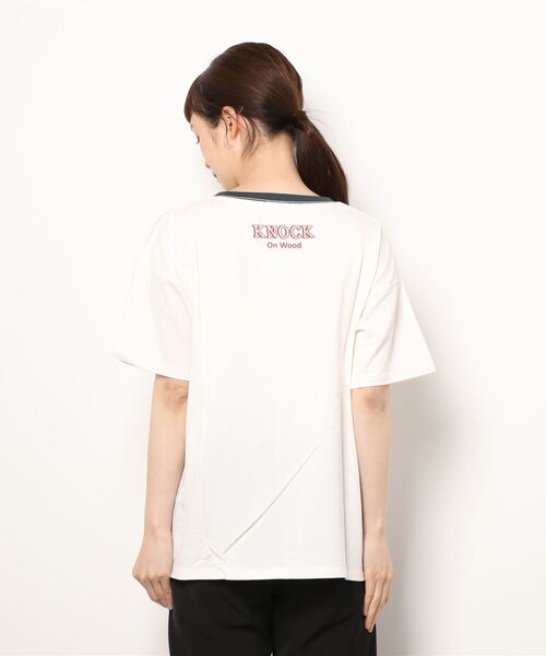 Samansa Mos2（サマンサ モスモス）の「発泡ロゴプリントリンガーTシャツ（Tシャツ/カットソー・レディース・ベージュ/オフホワイト/ブルー/グリーン・ﾌﾘ-）」の12枚目の写真