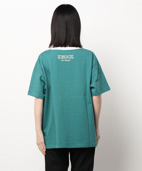 Samansa Mos2（サマンサ モスモス）の「発泡ロゴプリントリンガーTシャツ（Tシャツ/カットソー・レディース・ベージュ/オフホワイト/ブルー/グリーン・ﾌﾘ-）」の8枚目の写真