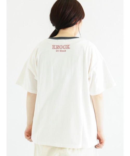 モスリンプリントTシャツ セール】 プリントTシャツ（オフホワイト/チャコールグレー