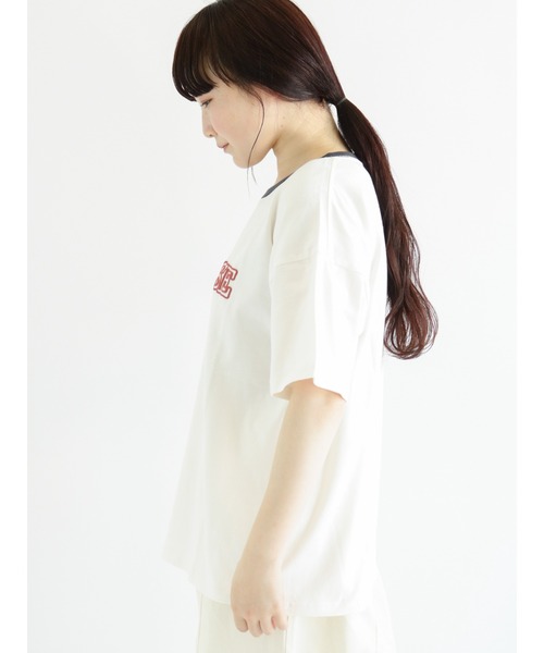 Samansa Mos2（サマンサ モスモス）の「発泡ロゴプリントリンガーTシャツ（Tシャツ/カットソー・レディース・ベージュ/オフホワイト/ブルー/グリーン・ﾌﾘ-）」の18枚目の写真