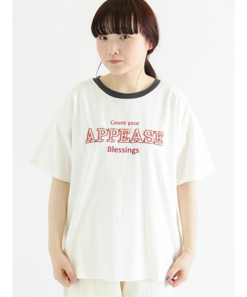Samansa Mos2（サマンサ モスモス）の「発泡ロゴプリントリンガーTシャツ（Tシャツ/カットソー・レディース・ベージュ/オフホワイト/ブルー/グリーン・ﾌﾘ-）」の22枚目の写真
