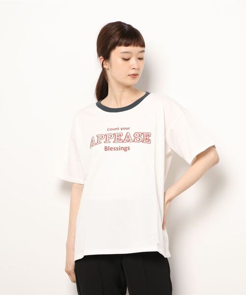 Samansa Mos2（サマンサ モスモス）の「発泡ロゴプリントリンガーTシャツ（Tシャツ/カットソー・レディース・ベージュ/オフホワイト/ブルー/グリーン・ﾌﾘ-）」の20枚目の写真