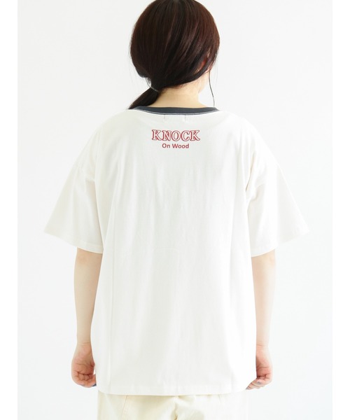 Samansa Mos2（サマンサ モスモス）の「発泡ロゴプリントリンガーTシャツ（Tシャツ/カットソー・レディース・ベージュ/オフホワイト/ブルー/グリーン・ﾌﾘ-）」の17枚目の写真