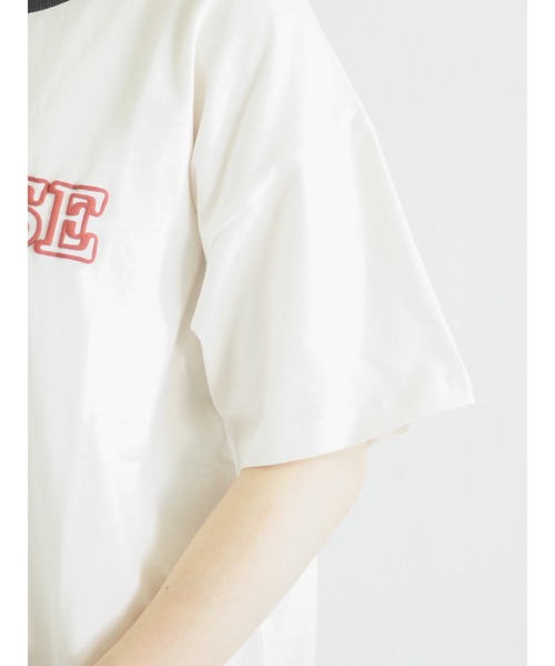 Samansa Mos2（サマンサ モスモス）の「発泡ロゴプリントリンガーTシャツ（Tシャツ/カットソー・レディース・ベージュ/オフホワイト/ブルー/グリーン・ﾌﾘ-）」の10枚目の写真