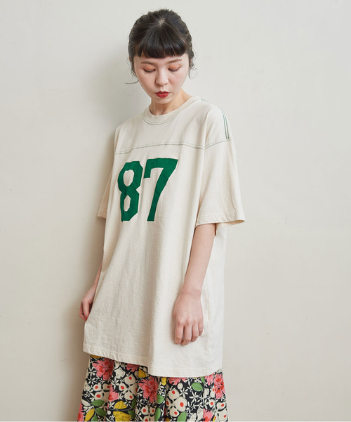CHILD WOMAN（チャイルドウーマン）の「オーガニック天竺 フットボール BIG5分袖Tシャツ（Tシャツ/カットソー・レディース・アイボリー/オレンジ/ネイビー/ブラウン・FREE）」の5枚目の写真