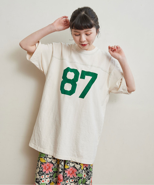 CHILD WOMAN（チャイルドウーマン）の「オーガニック天竺 フットボール BIG5分袖Tシャツ（Tシャツ/カットソー・レディース・アイボリー/オレンジ/ネイビー/ブラウン・FREE）」の8枚目の写真