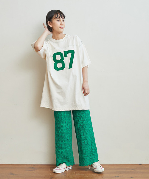 CHILD WOMAN（チャイルドウーマン）の「オーガニック天竺 フットボール BIG5分袖Tシャツ（Tシャツ/カットソー・レディース・アイボリー/オレンジ/ネイビー/ブラウン・FREE）」の19枚目の写真