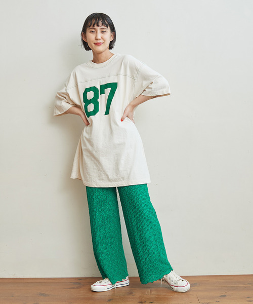 CHILD WOMAN（チャイルドウーマン）の「オーガニック天竺 フットボール BIG5分袖Tシャツ（Tシャツ/カットソー・レディース・アイボリー/オレンジ/ネイビー/ブラウン・FREE）」の16枚目の写真