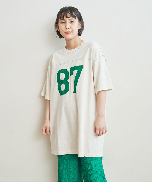 CHILD WOMAN（チャイルドウーマン）の「オーガニック天竺 フットボール BIG5分袖Tシャツ（Tシャツ/カットソー・レディース・アイボリー/オレンジ/ネイビー/ブラウン・FREE）」の12枚目の写真