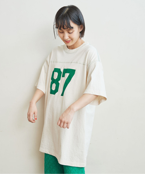 CHILD WOMAN（チャイルドウーマン）の「オーガニック天竺 フットボール BIG5分袖Tシャツ（Tシャツ/カットソー・レディース・アイボリー/オレンジ/ネイビー/ブラウン・FREE）」の15枚目の写真