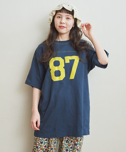 CHILD WOMAN（チャイルドウーマン）の「オーガニック天竺 フットボール BIG5分袖Tシャツ（Tシャツ/カットソー・レディース・アイボリー/オレンジ/ネイビー/ブラウン・FREE）」の20枚目の写真