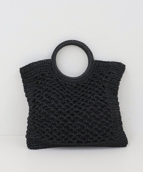 fredy emue(フレディエミュ)の「ペーパーMIX丸手バッグ(かごバッグ・レディース・ブラック/ベージュ・FREE)」の4枚目の写真