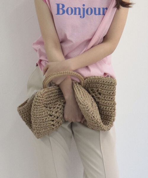 fredy emue(フレディエミュ)の「ペーパーMIX丸手バッグ(かごバッグ・レディース・ブラック/ベージュ・FREE)」の14枚目の写真