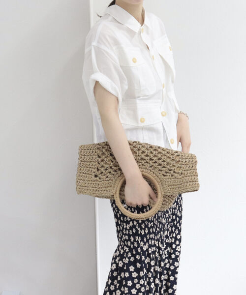 fredy emue(フレディエミュ)の「ペーパーMIX丸手バッグ(かごバッグ・レディース・ブラック/ベージュ・FREE)」の19枚目の写真