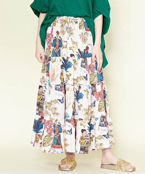 チャイハネ(チャイハネ)の「【チャイハネ】フリダノティアードスカート(スカート・レディース・オフホワイト/カーキ/ターコイズブルー・FREE)」の2枚目の写真