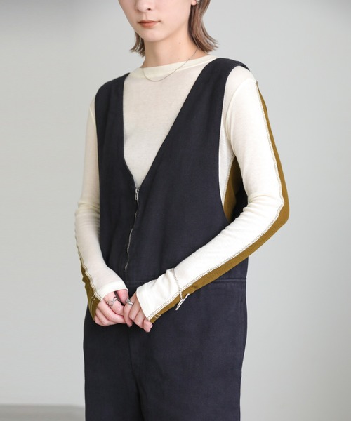 select MOCA(セレクトモカ)の「2022 AW Vネックファスナーサロペット(サロペット/オーバーオール・レディース・ブラック/アイボリー・FREE)」の18枚目の写真