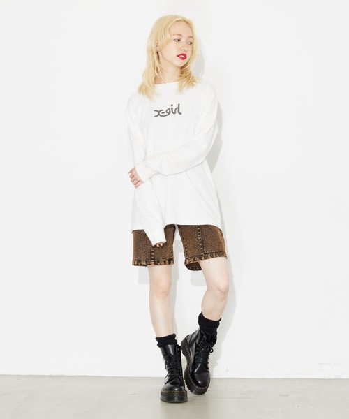 X-girl（エックスガール）の「SLIM FIT HALF PANTS/ケミカルデニム　ハーフパンツ（デニムパンツ・レディース・ブラック/ブラウン・M/S/XS）」の21枚目の写真