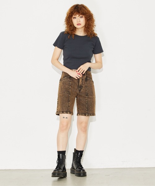 X-girl（エックスガール）の「SLIM FIT HALF PANTS/ケミカル