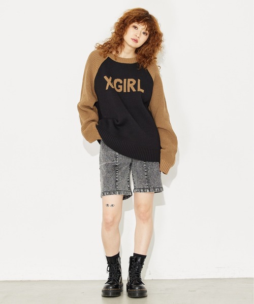 X-girl（エックスガール）の「SLIM FIT HALF PANTS/ケミカル
