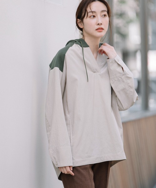 Munich（ミューニック）の「セルロースコットンミリタリークロスフーデットシャツ（シャツ/ブラウス・レディース・ブラック/ラベンダー/ライトベージュ・FREE）」の2枚目の写真