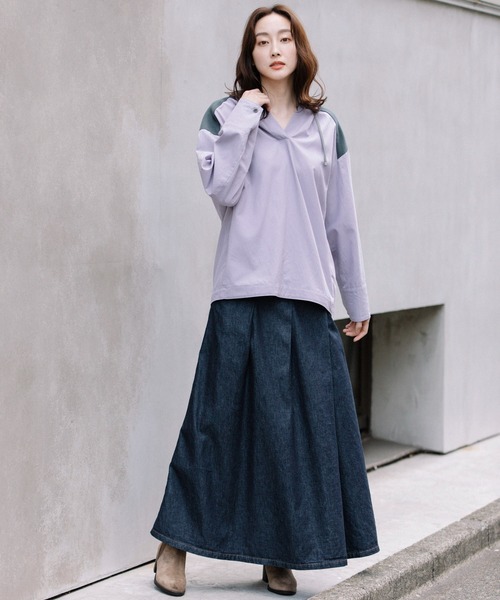 Munich（ミューニック）の「セルロースコットンミリタリークロスフーデットシャツ（シャツ/ブラウス・レディース・ブラック/ラベンダー/ライトベージュ・FREE）」の4枚目の写真