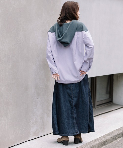 Munich（ミューニック）の「セルロースコットンミリタリークロスフーデットシャツ（シャツ/ブラウス・レディース・ブラック/ラベンダー/ライトベージュ・FREE）」の6枚目の写真