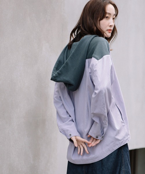 Munich（ミューニック）の「セルロースコットンミリタリークロスフーデットシャツ（シャツ/ブラウス・レディース・ブラック/ラベンダー/ライトベージュ・FREE）」の9枚目の写真