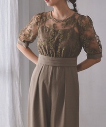 Kana | レース刺繍 ハイウエスト 結婚式 お呼ばれ パーティーパンツドレス(パンツドレス)