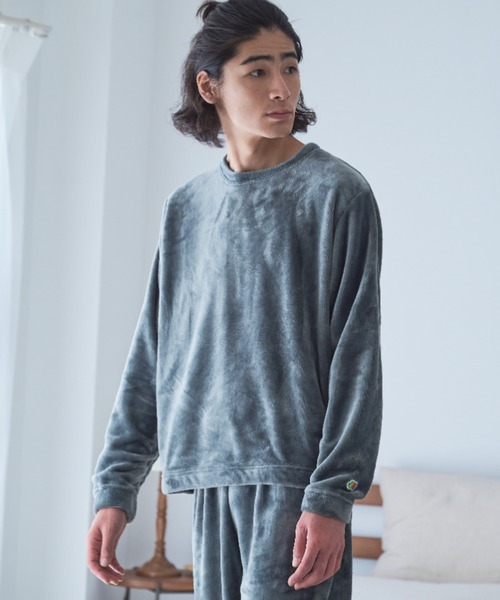 FRUIT OF THE LOOM（フルーツオブザルーム）の「【FRUIT OF THE LOOM】ボアルームウエア 上下セット（クルーネック＆ロングパンツ）（ルームウェア/パジャマ・メンズ・ブラック/ベージュ/ブラウン/グレー/ピンク/モスグリーン・LL/S/M/L）」の3枚目の写真