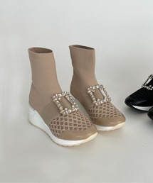 EVOL（イーボル）の「ビジュー付きインヒールニットブーツ（ブーツ）」