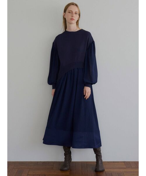 ELENDEEK（エレンディーク）の「シアーコンビニットワンピース（ワンピース・レディース・ブラック/ライトベージュ/ネイビー・01/02）」の13枚目の写真